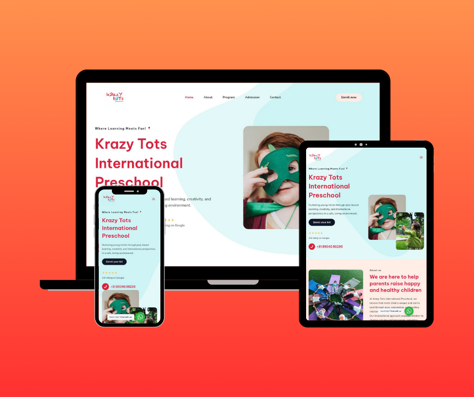 Krazy Tots International Preschool Website Design Portfolio