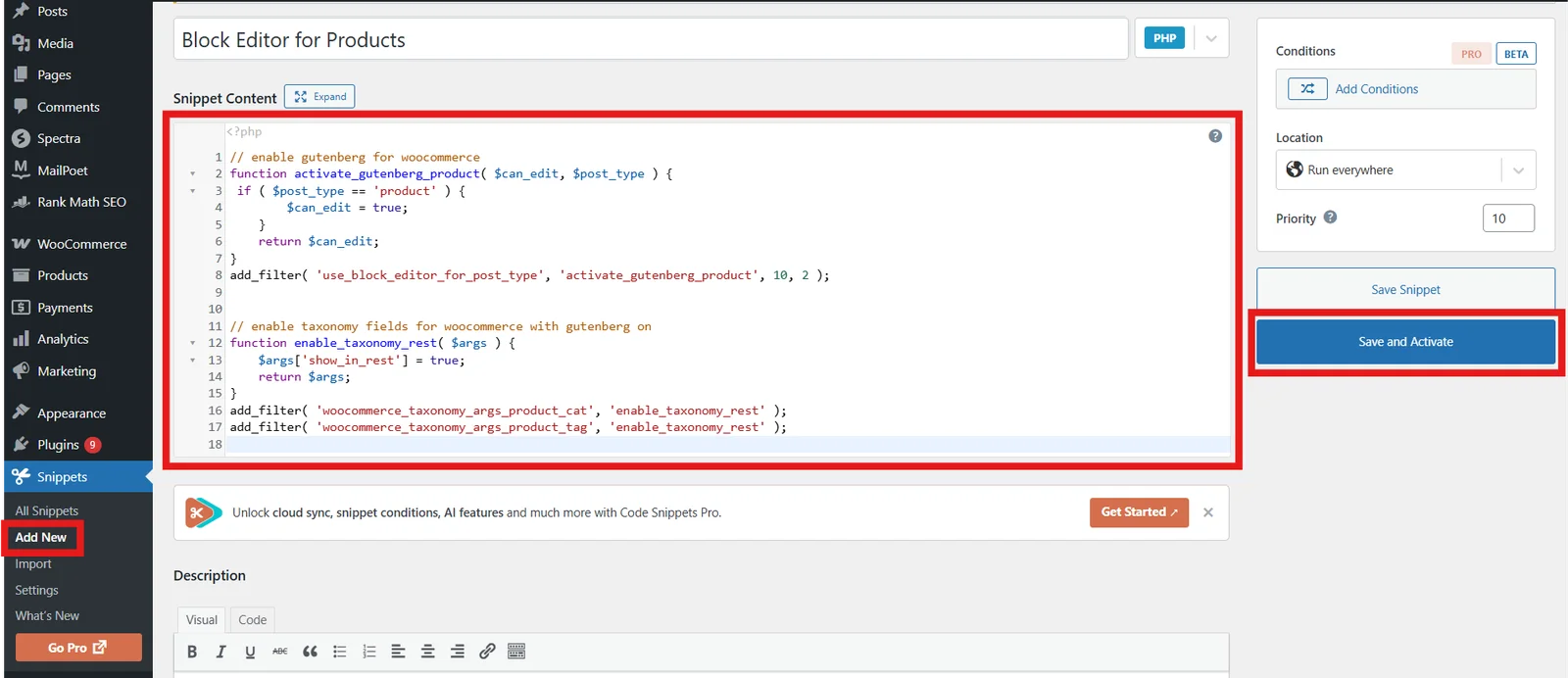 Add and Activate the Code Snippet Add and Activate the Code Snippet