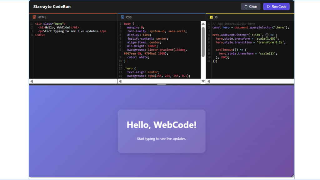 Starrayto CodeRun | CodePen Alternative Starrayto CodeRun | CodePen Alternative